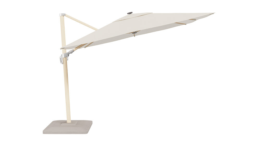 Sombrilla de tres movimientos en aluminio con luces LED y lona de protección UV <strong>US$ 1.290</strong>